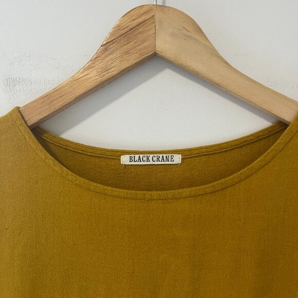 Black Crane Mustard Yellow Lagenlook Long Sleeve Dress Size Small - Picture 4 of 7